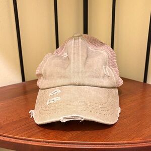 Baseball Hat C.C. CHEVEUX CORP Trucker Cap Criss Cross Adjustable Back Beige